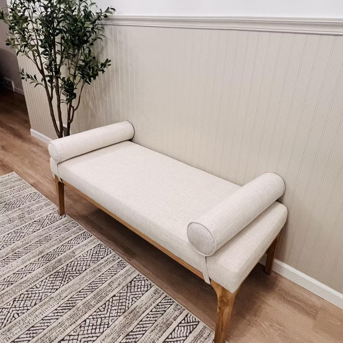 Randolph Bench with Bolster Pillows Linen