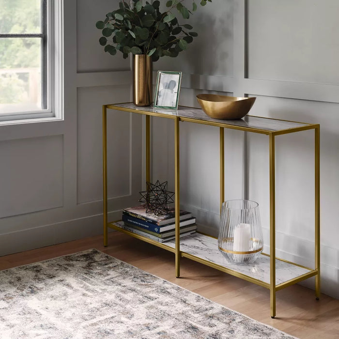 Faux Marble and Metal Console Table Gold