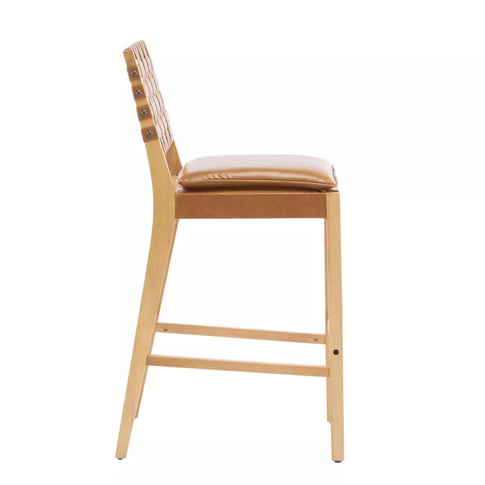 Set of 4Christopher Knight Home Audrey Contemporary Rubberwood Faux Leather Upholstered Barstools (Set of 4), Brown/Natural