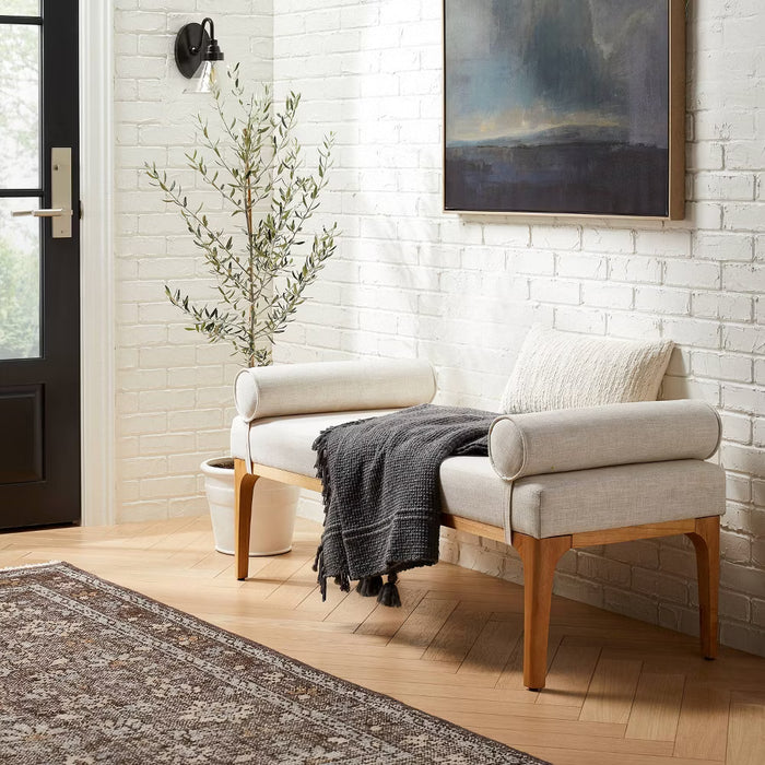 Randolph Bench with Bolster Pillows Linen