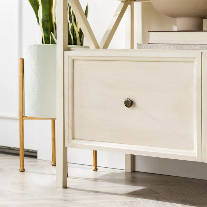 TV Stand Farmhouse 3 Drawer Wood TV Stand for TVs up to 65" Rustic Oak/White Wash - Saracina Home: Media Storage Console