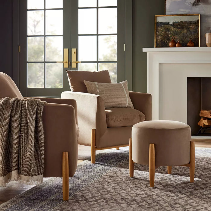 Elroy Accent Chair with Wooden Legs Brown Velvet