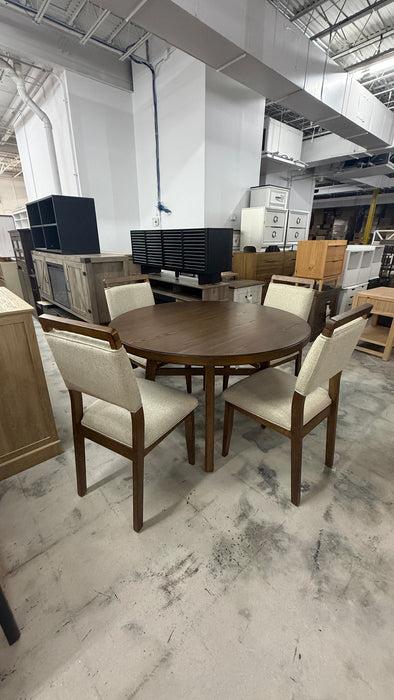 5-Piece Round Wood 48” Dining Table Set with 4 Upholstered Chairs