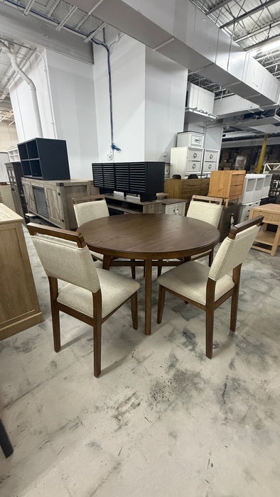 5-Piece Round Wood 48” Dining Table Set with 4 Upholstered Chairs