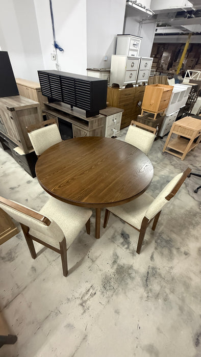 5-Piece Round Wood 48” Dining Table Set with 4 Upholstered Chairs