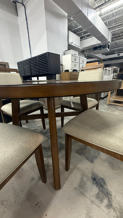 5-Piece Round Wood 48” Dining Table Set with 4 Upholstered Chairs