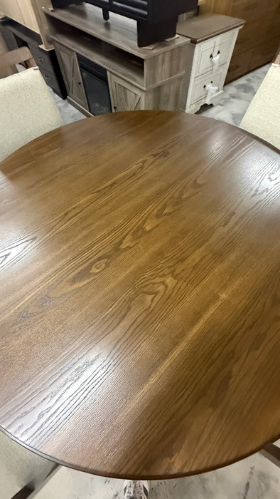 5-Piece Round Wood 48” Dining Table Set with 4 Upholstered Chairs
