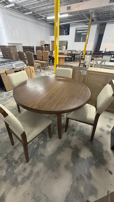 5-Piece Round Wood 48” Dining Table Set with 4 Upholstered Chairs