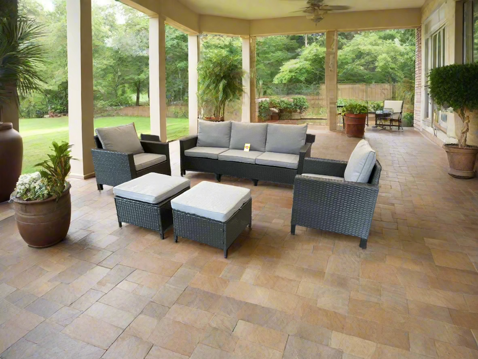 Outdoor Patio 5Pc dark grey wicker set with gray cushions