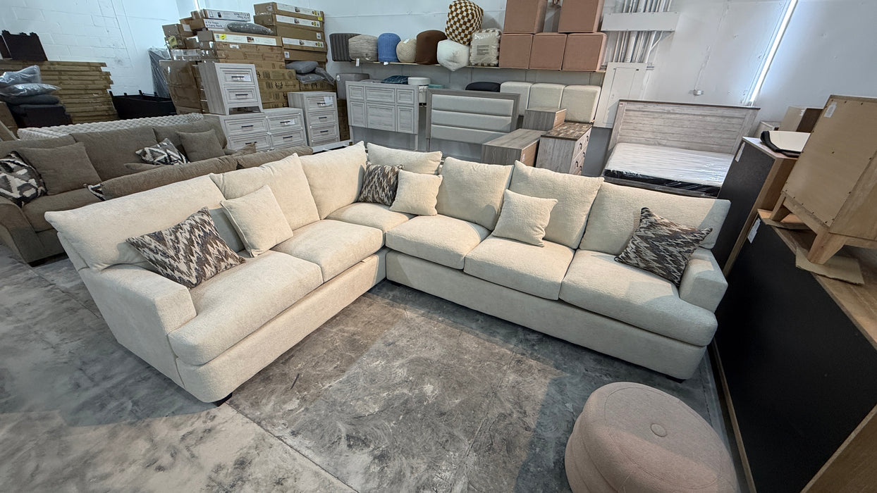 Cream Textured Fabric L-Shaped Sectional Sofa