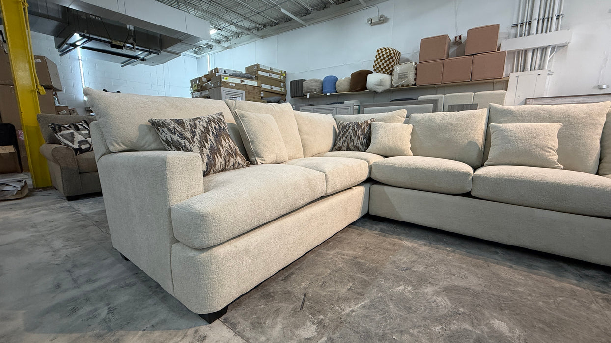 Cream Textured Fabric L-Shaped Sectional Sofa