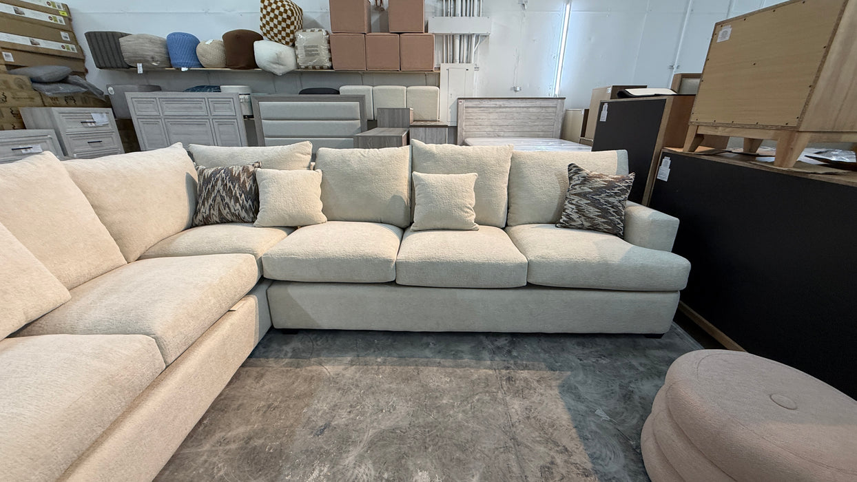Cream Textured Fabric L-Shaped Sectional Sofa