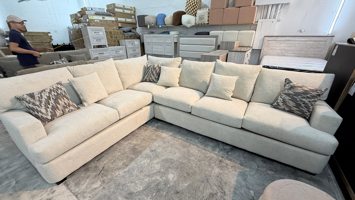 Cream Textured Fabric L-Shaped Sectional Sofa