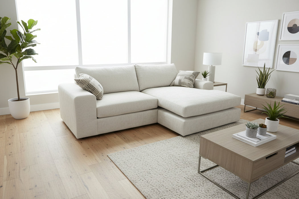 Light Gray Textured Fabric Sectional Sofa with reversible Chaise