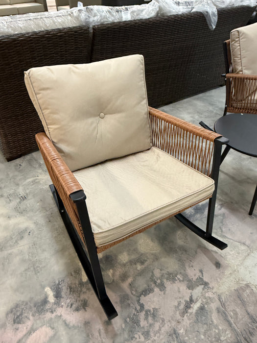 Brand new 3 Pc Patio Rocking Chairs and Table, Beige Cushions