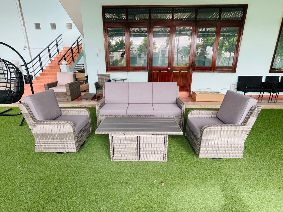 Hilga Patio Outdoor Set With Sofa Swivel Armchairs and Storage Table