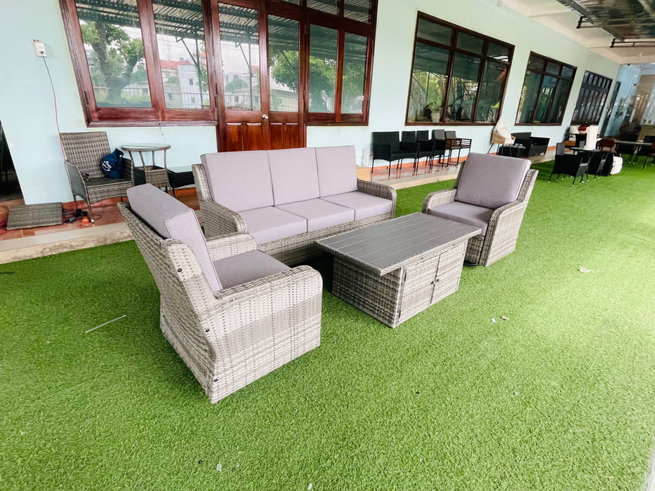 Hilga Patio Outdoor Set With Sofa Swivel Armchairs and Storage Table