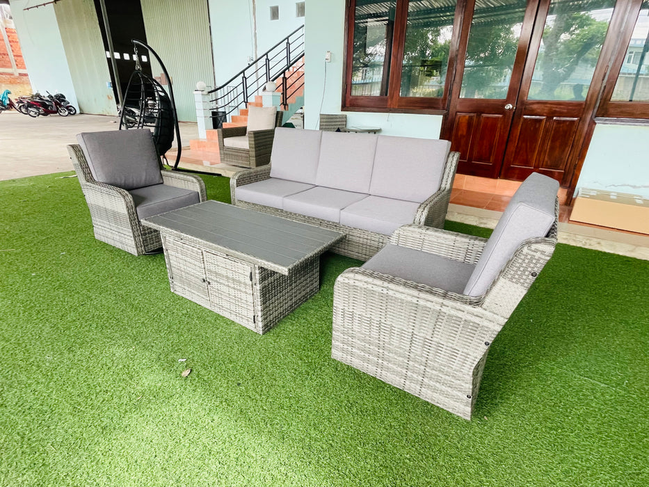 Hilga Patio Outdoor Set With Sofa Swivel Armchairs and Storage Table