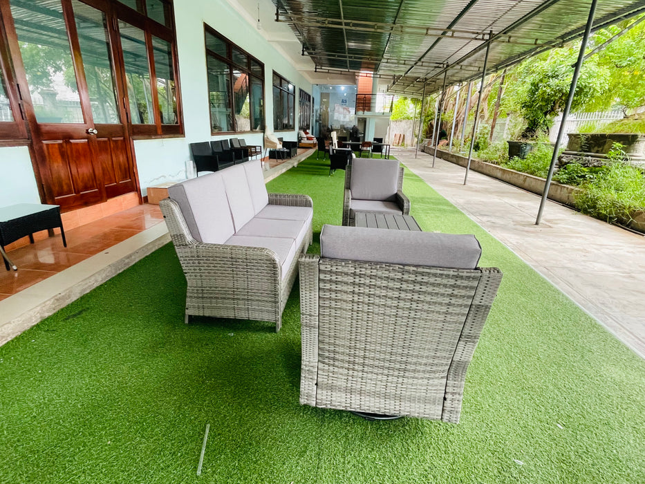 Hilga Patio Outdoor Set With Sofa Swivel Armchairs and Storage Table