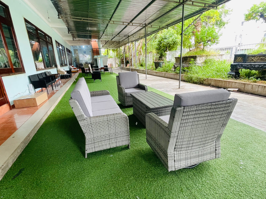 Hilga Patio Outdoor Set With Sofa Swivel Armchairs and Storage Table