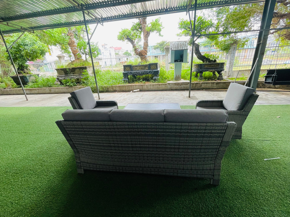 Hilga Patio Outdoor Set With Sofa Swivel Armchairs and Storage Table