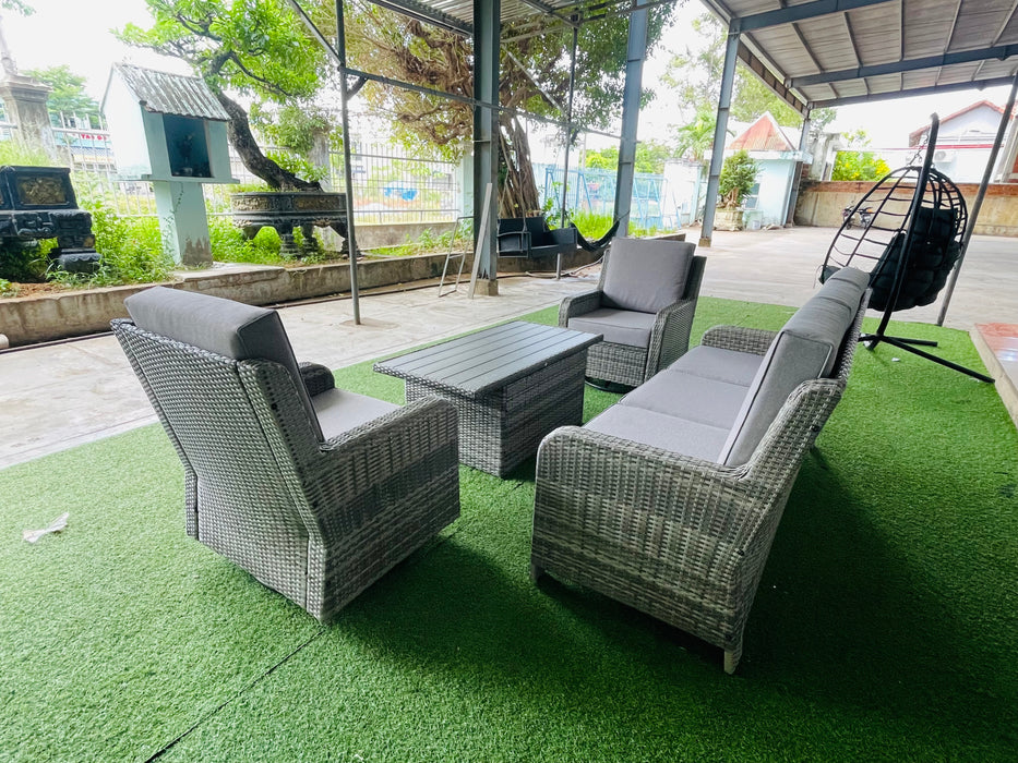 Hilga Patio Outdoor Set With Sofa Swivel Armchairs and Storage Table