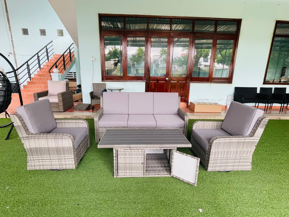 Hilga Patio Outdoor Set With Sofa Swivel Armchairs and Storage Table