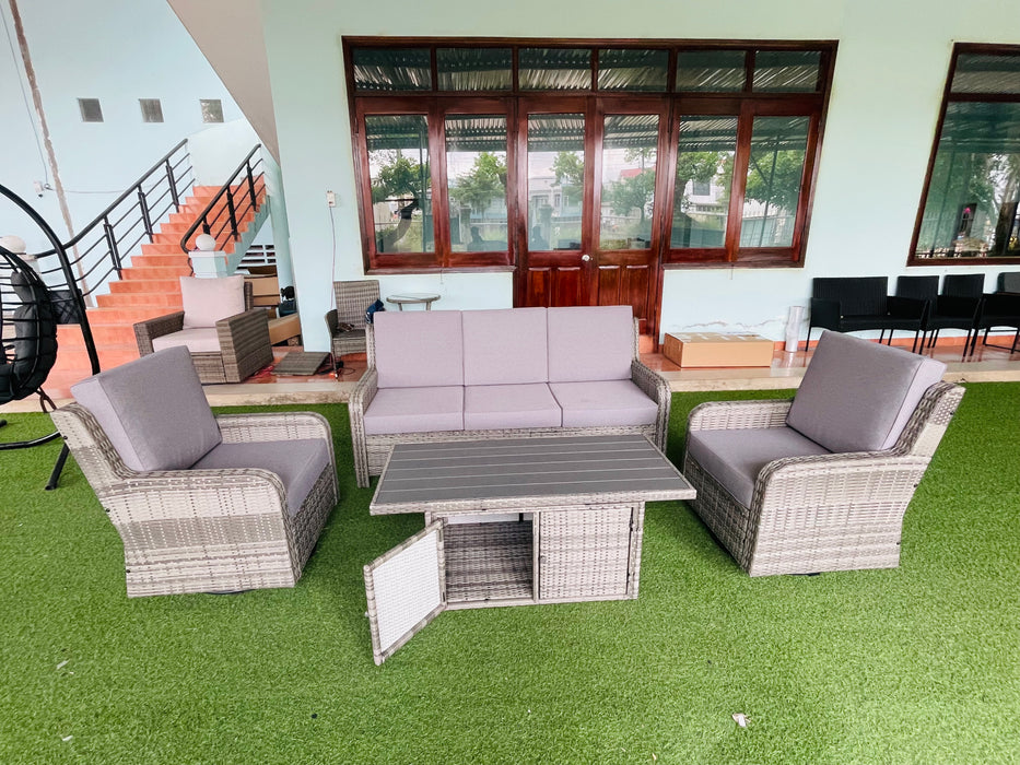 Hilga Patio Outdoor Set With Sofa Swivel Armchairs and Storage Table