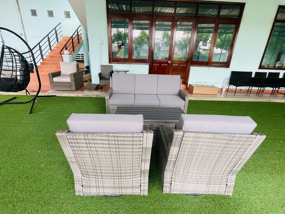 Hilga Patio Outdoor Set With Sofa Swivel Armchairs and Storage Table