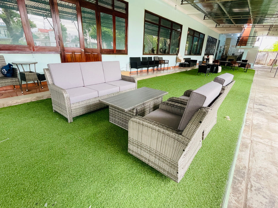 Hilga Patio Outdoor Set With Sofa Swivel Armchairs and Storage Table