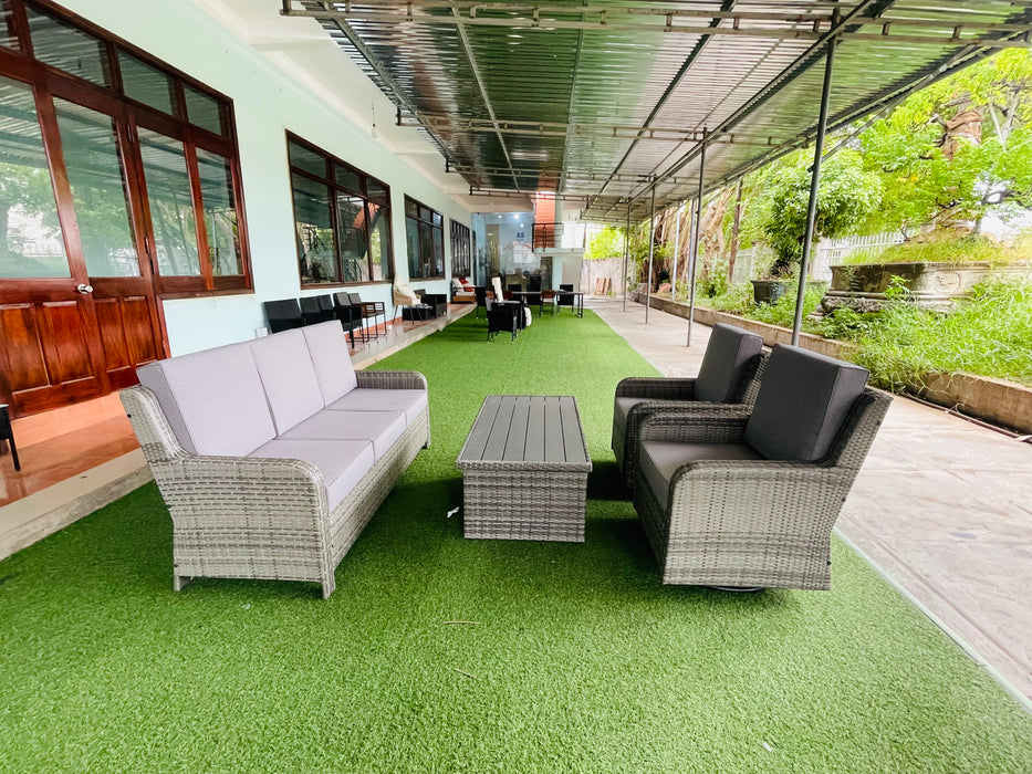 Hilga Patio Outdoor Set With Sofa Swivel Armchairs and Storage Table