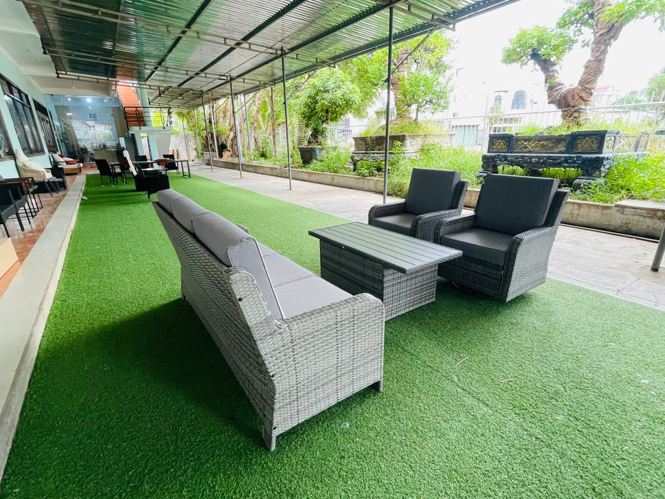 Hilga Patio Outdoor Set With Sofa Swivel Armchairs and Storage Table