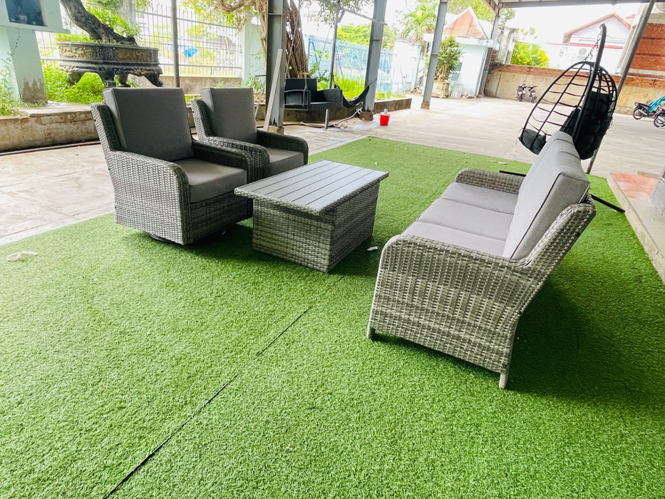 Hilga Patio Outdoor Set With Sofa Swivel Armchairs and Storage Table