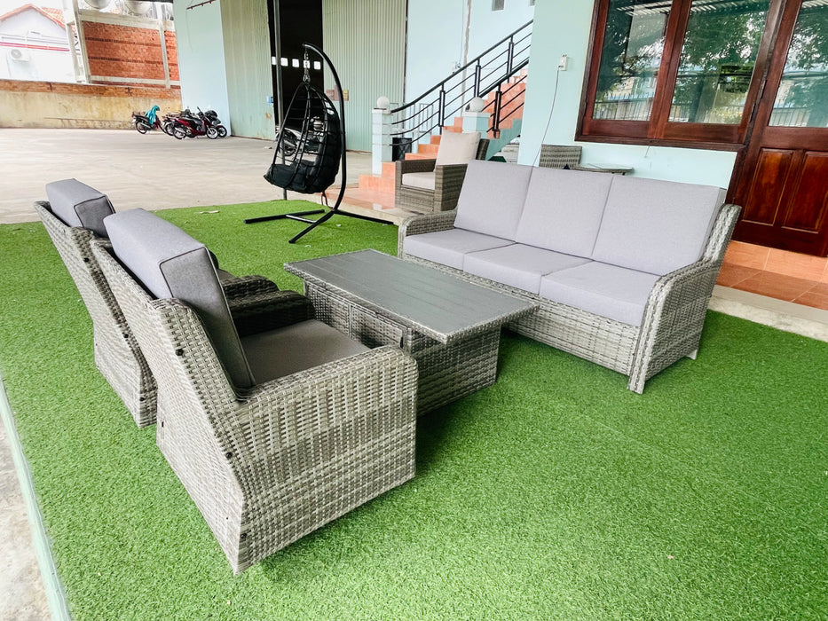 Hilga Patio Outdoor Set With Sofa Swivel Armchairs and Storage Table