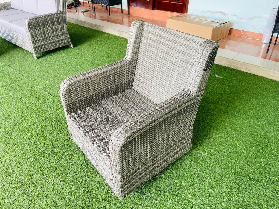 Hilga Patio Outdoor Set With Sofa Swivel Armchairs and Storage Table