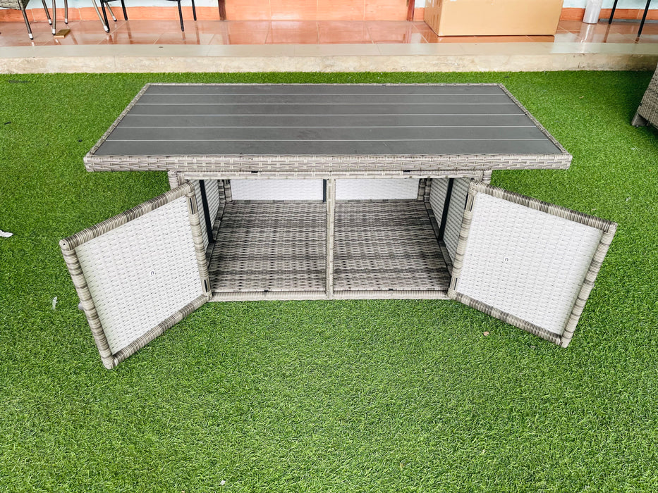 Hilga Patio Outdoor Set With Sofa Swivel Armchairs and Storage Table