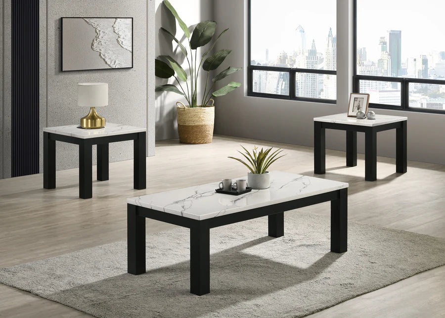 Ivy White Faux Marble 3-Piece Cocktail Set