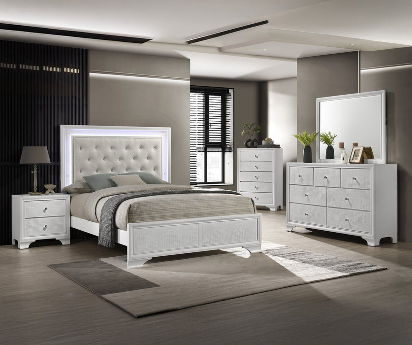 Lyssa Oat and Frost LED Upholstered Panel Youth Bedroom Set