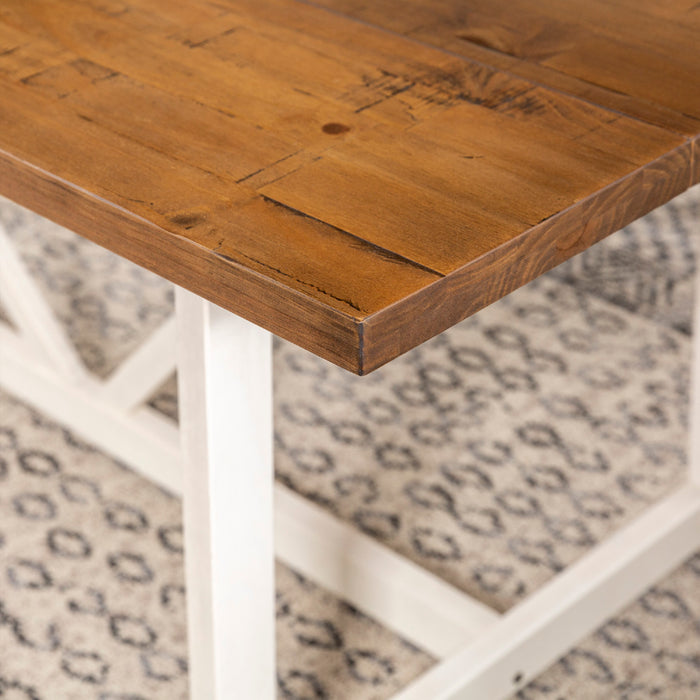 Solid Pine Wood 72" Trestle Dining Table Barnwood White Wash