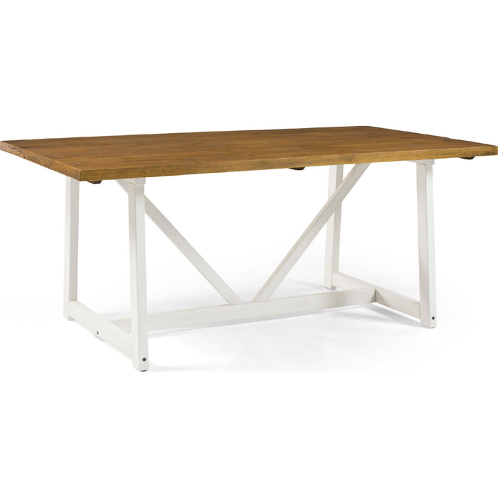 Solid Pine Wood 72" Trestle Dining Table Barnwood White Wash