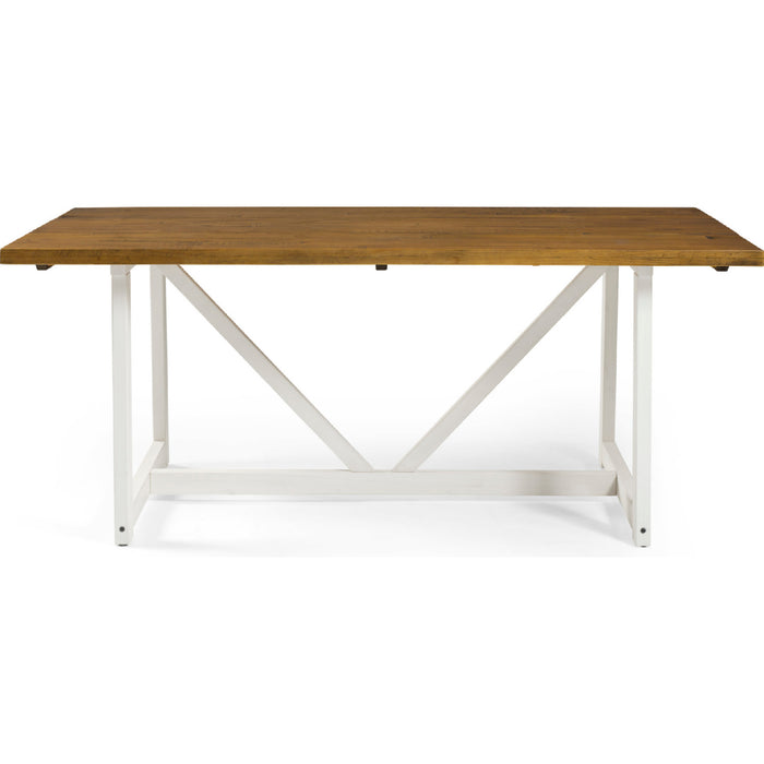 Solid Pine Wood 72" Trestle Dining Table Barnwood White Wash