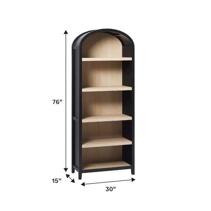 Modern Arched Bookshelf with Open Shelves, Black