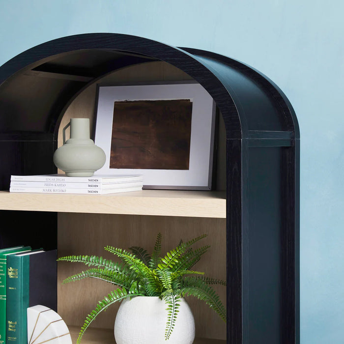 Chantelle Modern Arched Bookshelf with Cabinet, Black