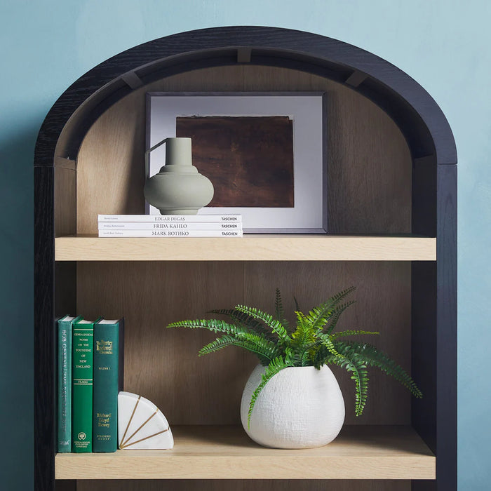 Chantelle Modern Arched Bookshelf with Cabinet, Black