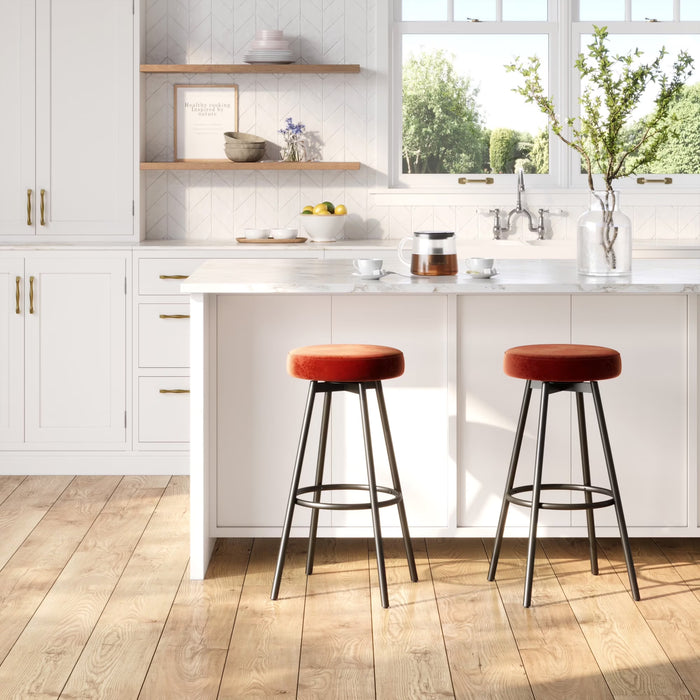 29 in. Rust Backless Glam Metal-Leg Cushioned Swivel Bar Stool with Velvet Seat (Set of 2)