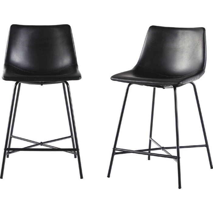 Counter Stool in Black Leatherette & Black Metal