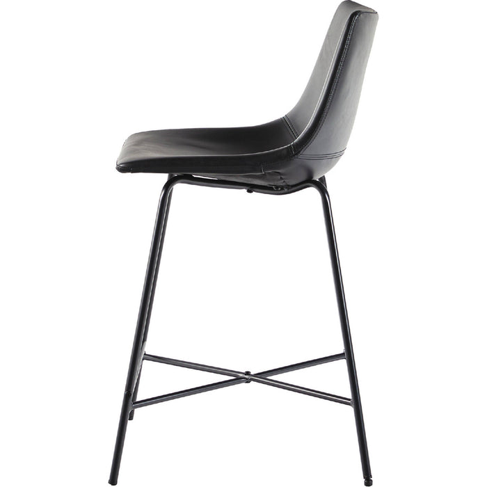 Counter Stool in Black Leatherette & Black Metal