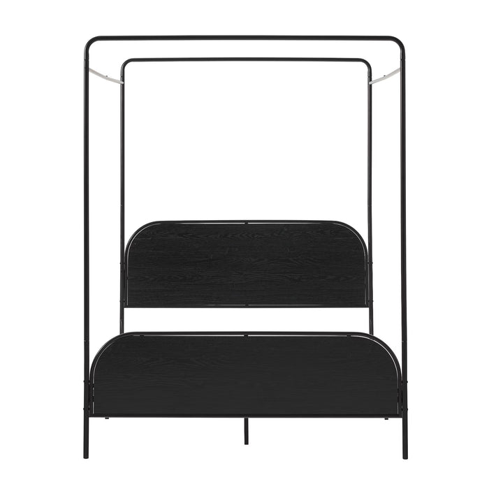 Modern Metal and Wood Canopy Queen Bed Frame, Black