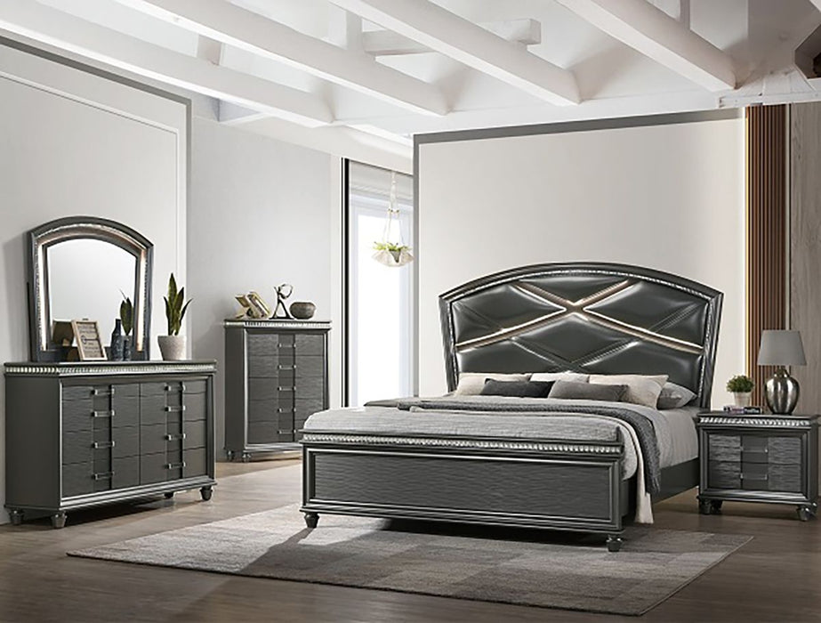 Crown Mark Furniture Adira Queen Upholstered Panel Bed in Silver B7880-Q