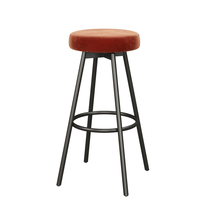 29 in. Rust Backless Glam Metal-Leg Cushioned Swivel Bar Stool with Velvet Seat (Set of 2)